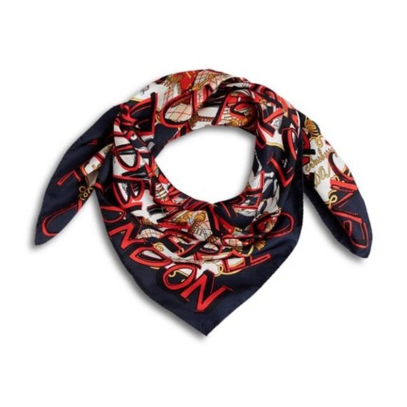 [[BURBERRY]] 'Guards' Logo Text Silk Square Scarf - Picture 4 of 4